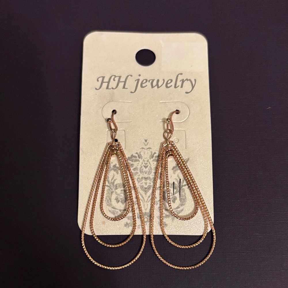 HH Jewelry Triple Layer Textured Teardrop Earrings - Gold Tone NWT